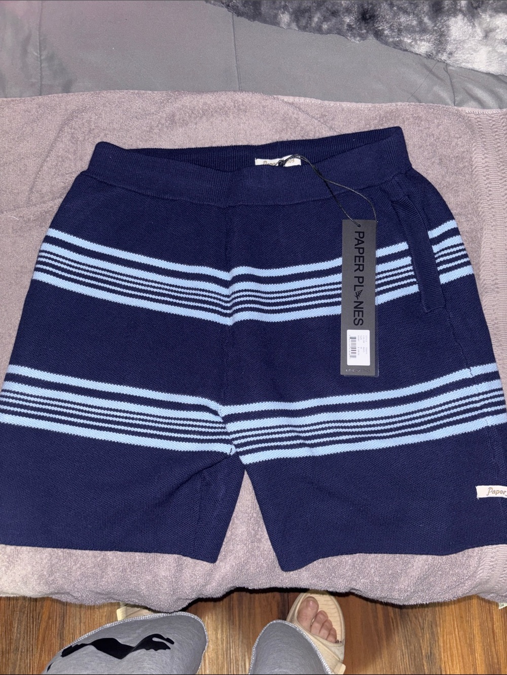 Paper Planes Men's Navy Blue Striped Athletic Shorts